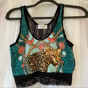 Funky Out From Under bralette/crop top with leopard and gems